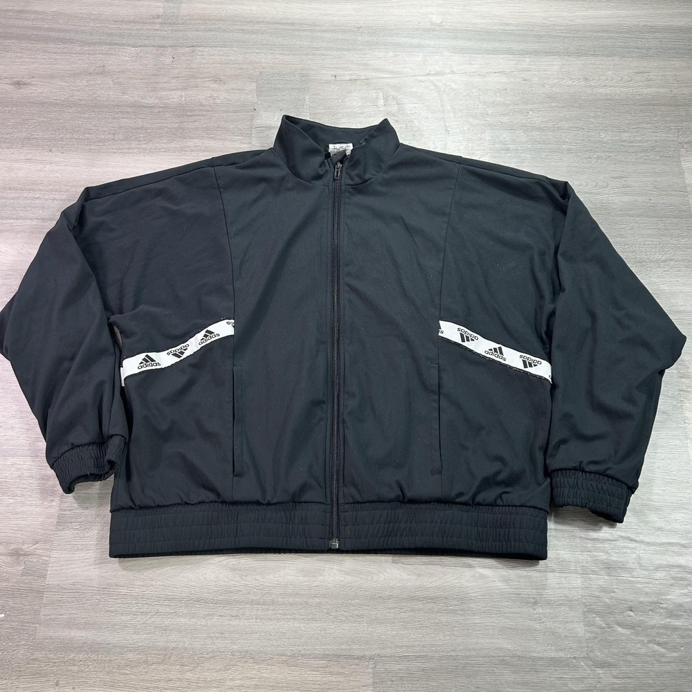 Adidas Track Jacket Womens Large Black Full Zip Lined Oversized GJ0491